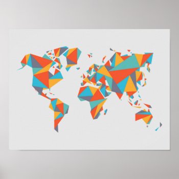 Abstract Geometric World Map Poster by adventurebeginsnow at Zazzle