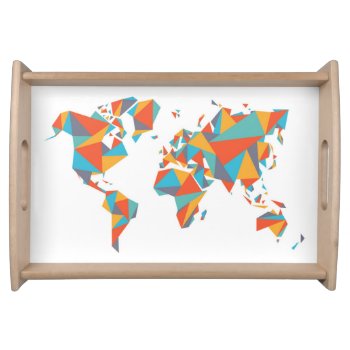 Abstract Geometric World Map Serving Tray by adventurebeginsnow at Zazzle