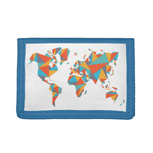 Abstract Geometric World Map Tri-fold Wallet