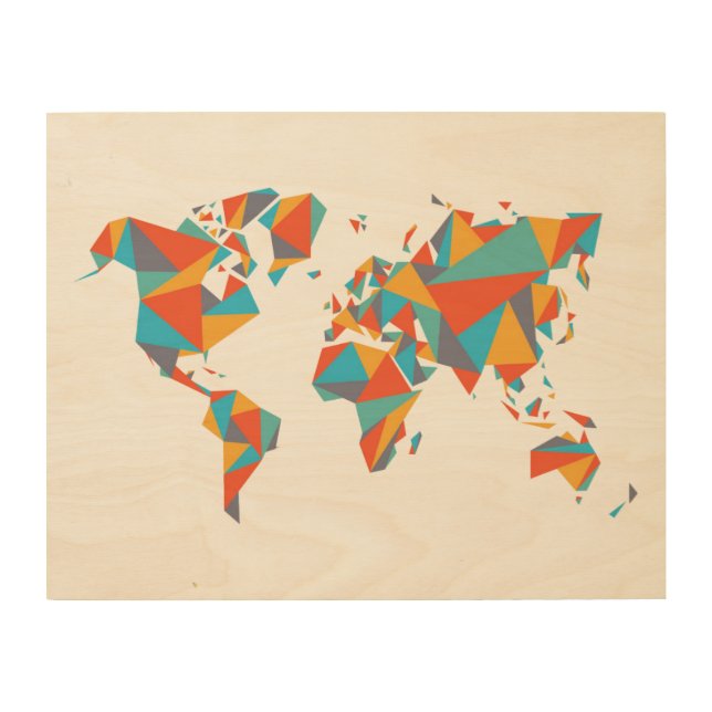 Abstract Geometric World Map Wood Wall Art (Front)