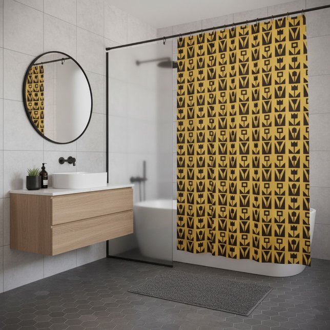 Abstract Geometric Yellow Floral  Shower Curtain (Creator Uploaded)