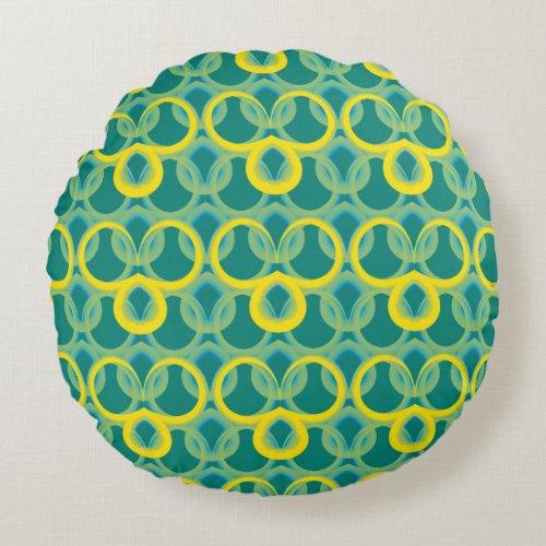 Abstract geometric yellow green pattern round pillow