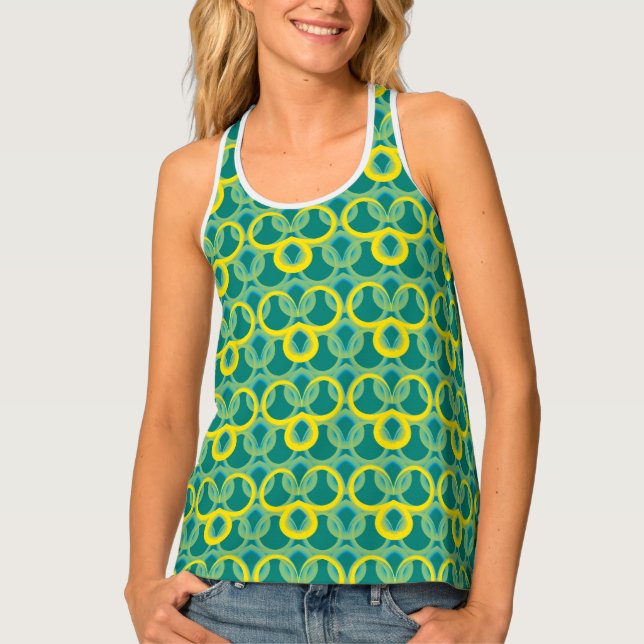 Abstract geometric yellow green pattern tank top (Front)