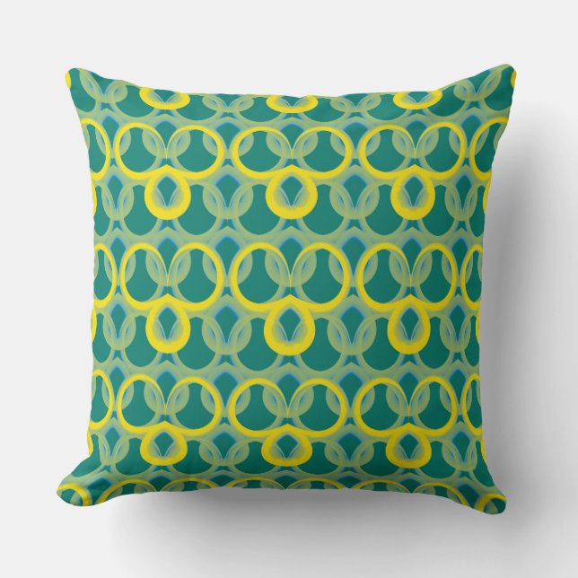 Abstract geometric yellow green pattern throw pillow (Front)