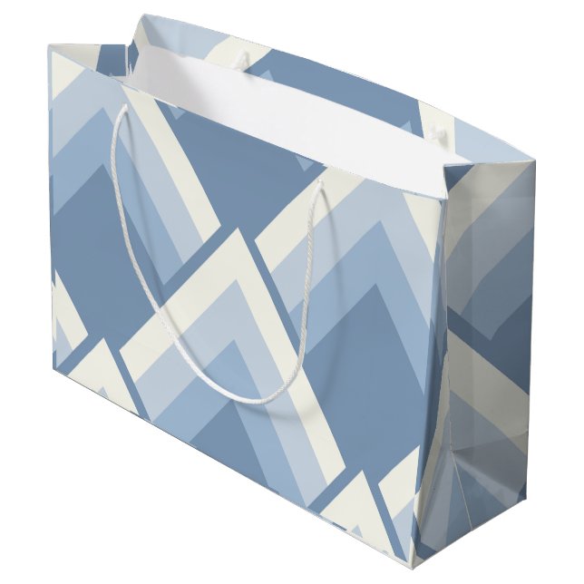 Abstract geometrical, blue and off white 2 large gift bag (Back Angled)