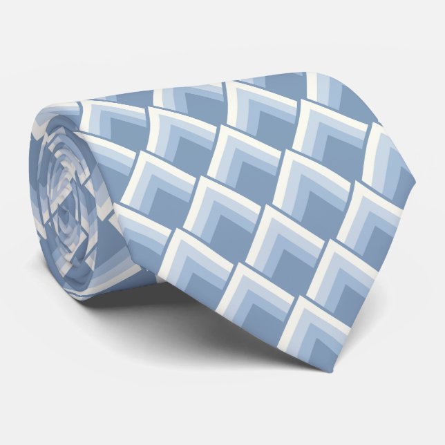 Abstract geometrical, blue and off white 2 neck tie (Rolled)