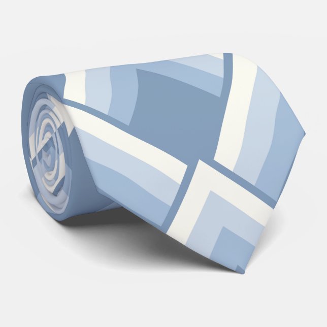 Abstract geometrical, blue and off white 2 neck tie (Rolled)