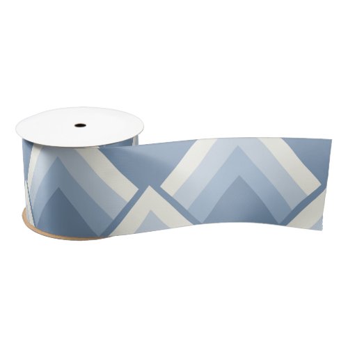 Abstract geometrical blue and off white 2 satin ribbon