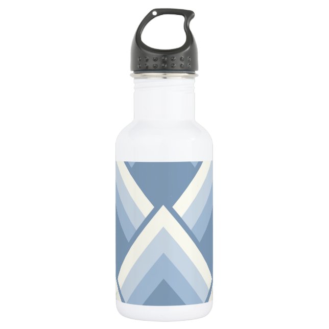 Abstract geometrical, blue and off white 2 stainless steel water bottle (Front)