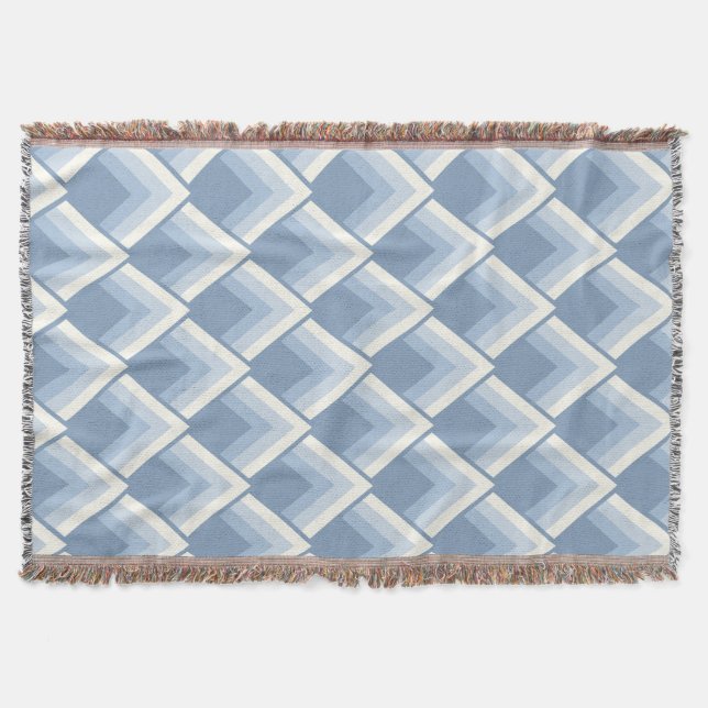 Abstract geometrical, blue and off white 2 throw blanket (Front)