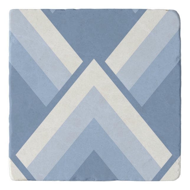 Abstract geometrical, blue and off white 2 trivet (Front)