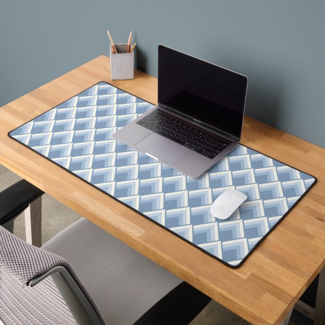 Abstract geometrical, blue and off white 2 wrappin desk mat (Office 2)