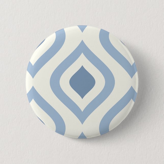 Abstract geometrical, blue and off white button (Front)