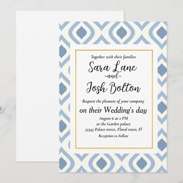 Abstract geometrical, blue and off white invitation (Front/Back)