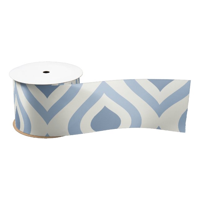 Abstract geometrical, blue and off white satin ribbon (Spool)