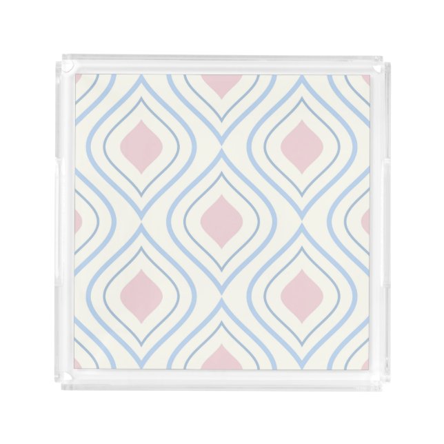 Abstract geometrical, blue, pink and off white acrylic tray (Front)