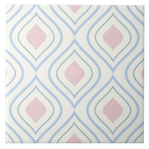 Abstract geometrical blue pink and off white ceramic tile