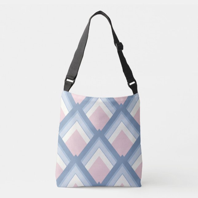 Abstract geometrical, blue, pink and off white crossbody bag (Front)