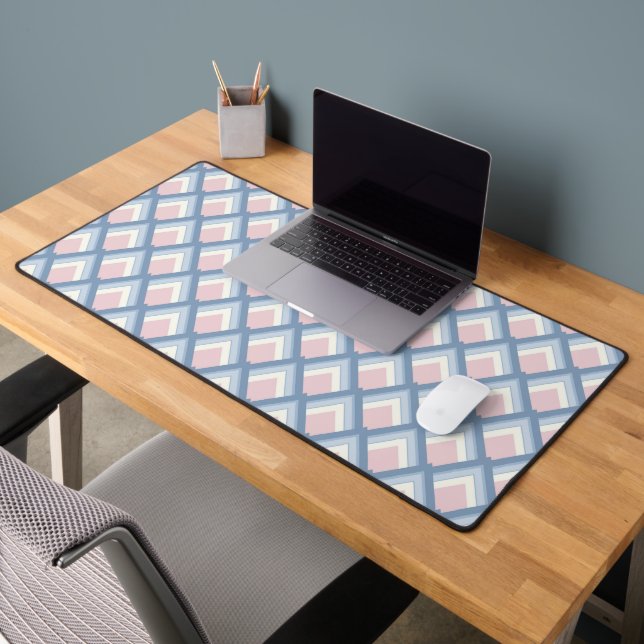 Abstract geometrical, blue, pink and off white desk mat (Office 2)