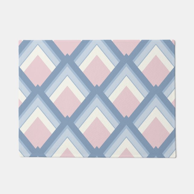 Abstract geometrical, blue, pink and off white doormat (Front)