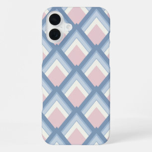Abstract geometrical, blue, pink and off white iPhone 16 plus case