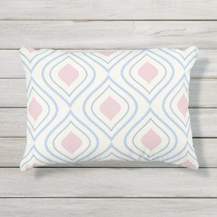 Abstract geometrical, blue, pink and off white outdoor pillow