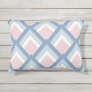 Abstract geometrical, blue, pink and off white outdoor pillow
