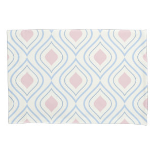 Abstract geometrical, blue, pink and off white pillow case
