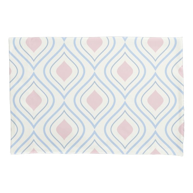 Abstract geometrical, blue, pink and off white pillow case (Front-Left)