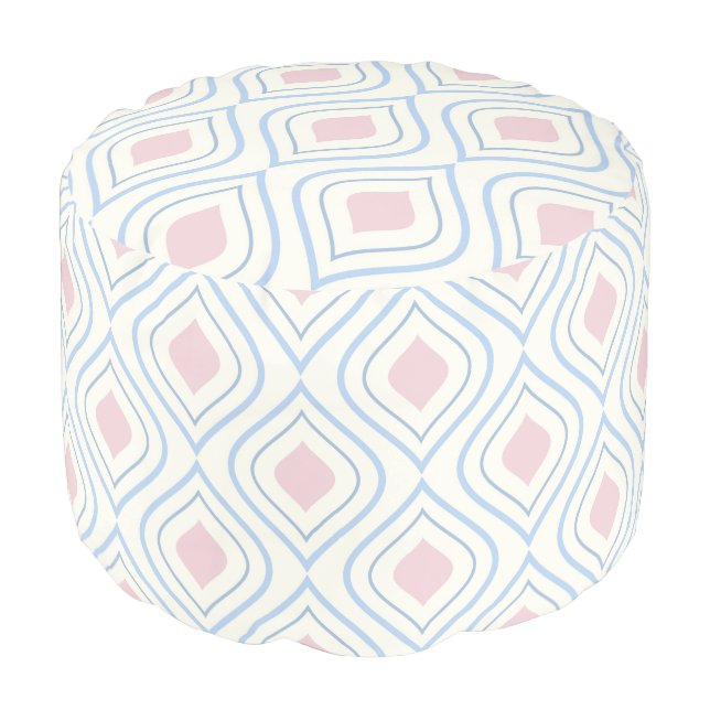 Abstract geometrical, blue, pink and off white pouf (Angled Front)