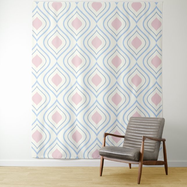 Abstract geometrical, blue, pink and off white tapestry (In Situ)