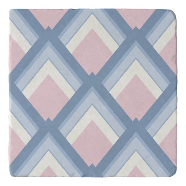 Abstract geometrical, blue, pink and off white trivet (Front)