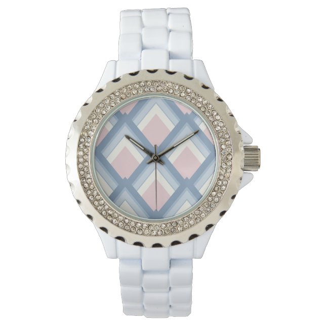 Abstract geometrical, blue, pink and off white watch (Front)