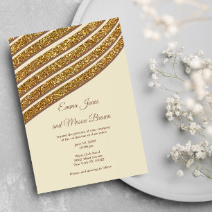 Abstract geometrical ivory gold glitter Wedding Invitation