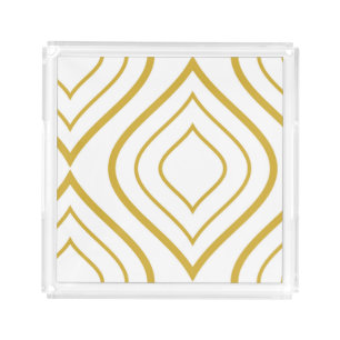 Abstract geometrical, white and gold acrylic tray