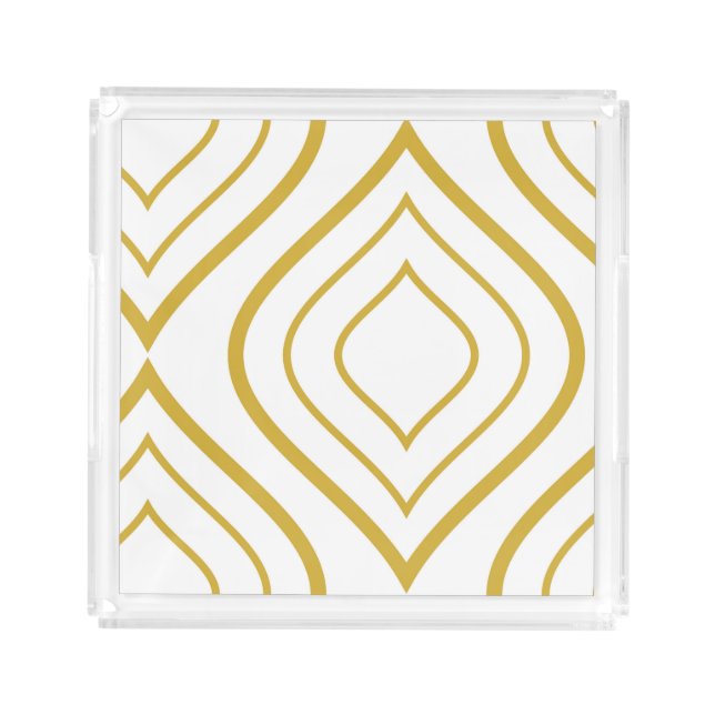 Abstract geometrical, white and gold acrylic tray (Front)