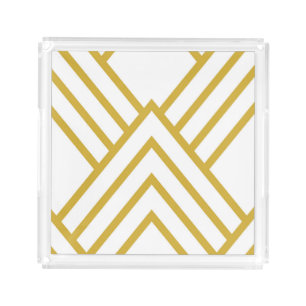 Abstract geometrical, white and gold acrylic tray