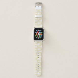 Abstract geometrical, white and gold apple watch band
