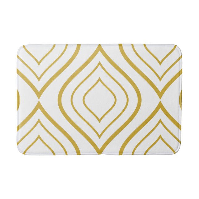Abstract geometrical, white and gold bath mat (Front)