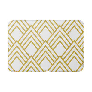 Abstract geometrical, white and gold bath mat