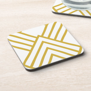 Abstract geometrical, white and gold beverage coaster