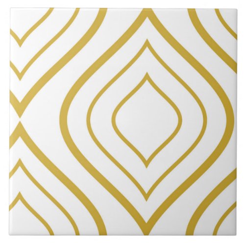 Abstract geometrical white and gold ceramic tile