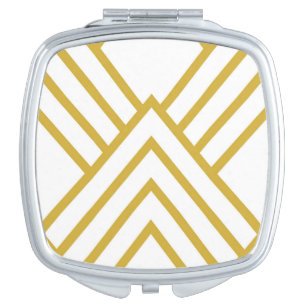 Abstract geometrical, white and gold compact mirror