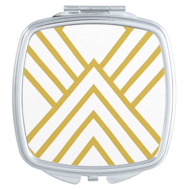 Abstract geometrical, white and gold compact mirror (Front)