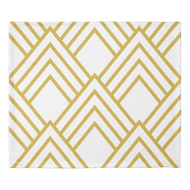 Abstract geometrical, white and gold duvet cover (Front)