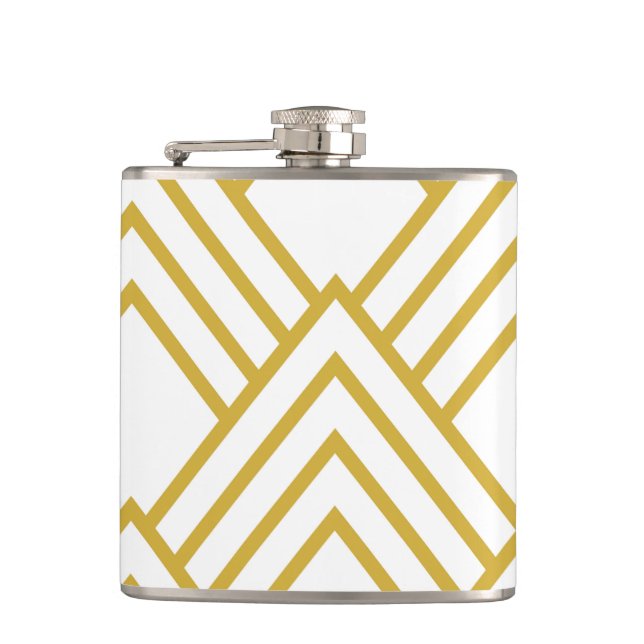 Abstract geometrical, white and gold flask (Front)