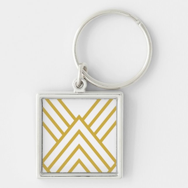 Abstract geometrical, white and gold keychain (Front)