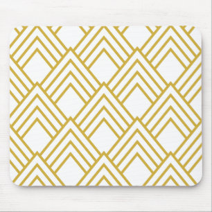 Abstract geometrical, white and gold mouse pad