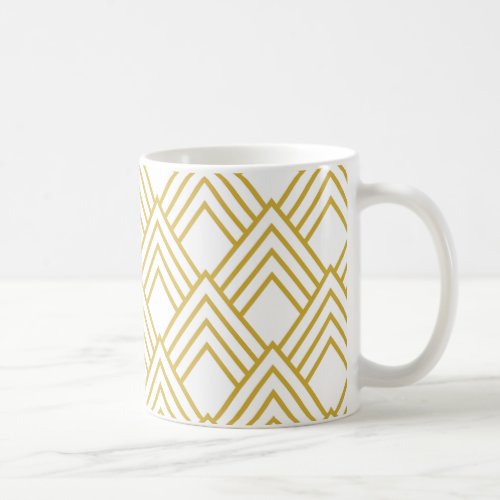 Abstract geometrical white and gold mug