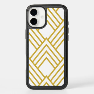 Abstract geometrical, white and gold iPhone 16 plus case